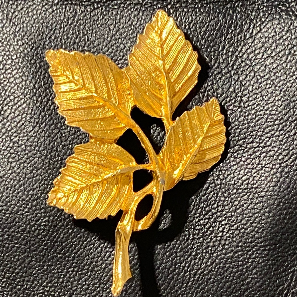 Vintage Elegant DFA (Dubarry Fifth Ave) textured 4 leaf branch brooch